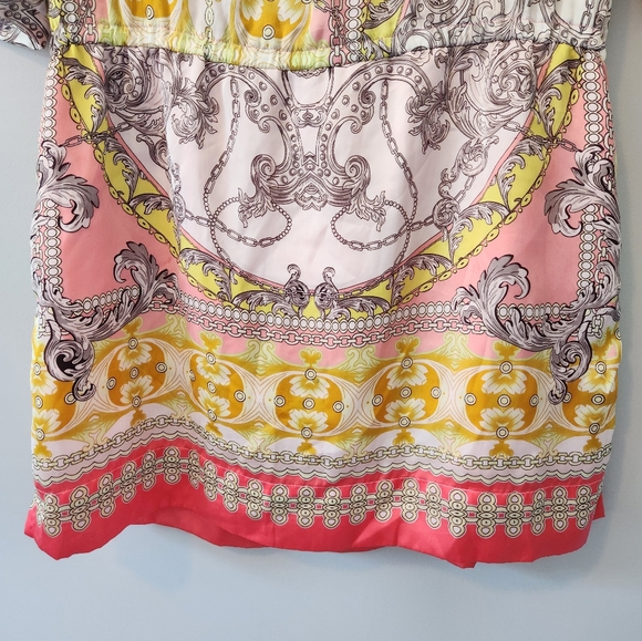 Jennifer Lopez Colorful Print Silky 3/4 Sleeves Summer Fashion Dress sz L - Picture 11 of 13